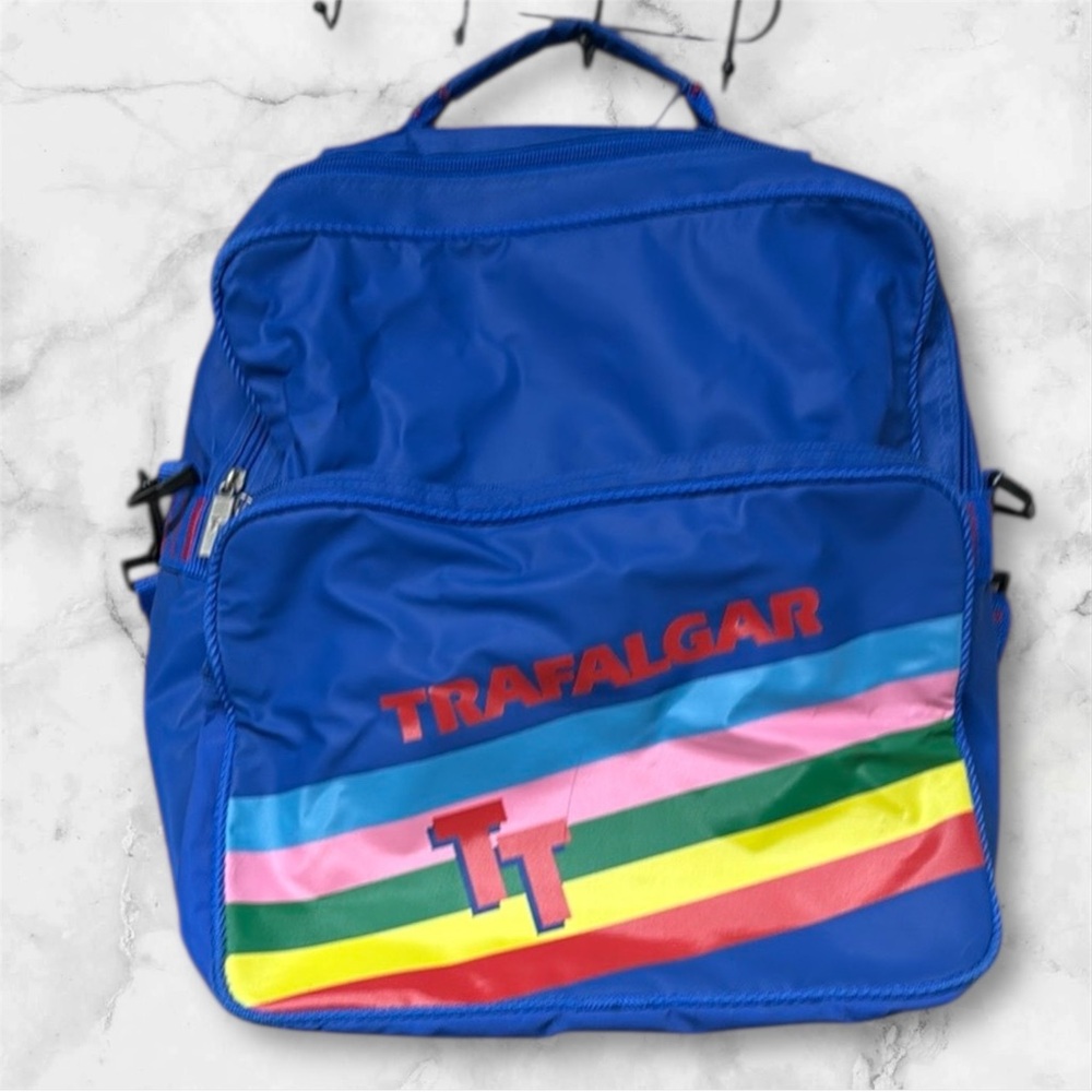 Vintage trafalgar travel vacation bag blue nylon rainbow school crossbody tote